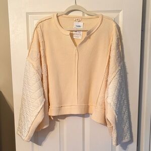 POL Cream Textured Women's Top